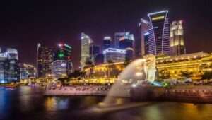 A stunning image of the iconic cityscape of Singapore, featuring the iconic Marina Bay Sands and the vibrant city lights.